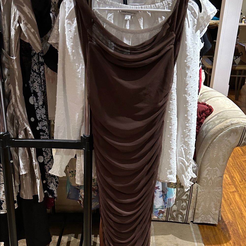 Missguided Chocolate Brown Ruched Midi Dress